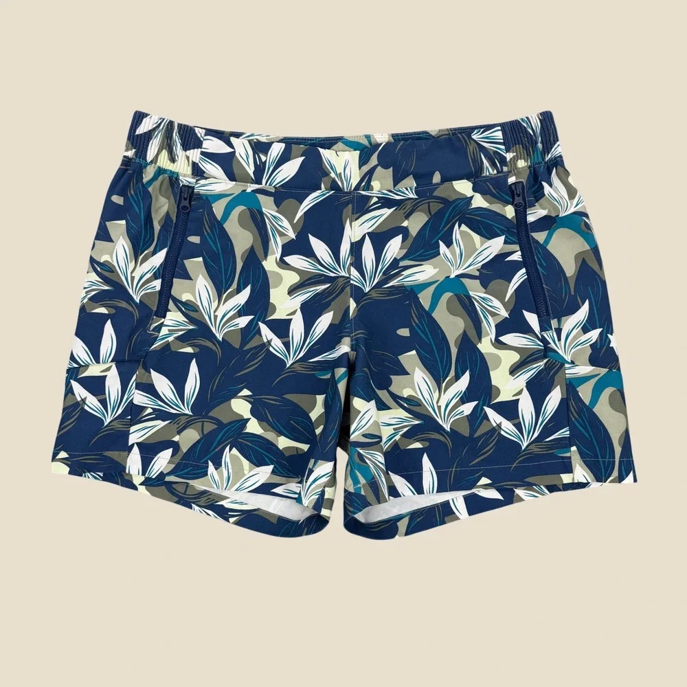 Columbia PFG Womens Tropical Floral Camo Fishing Shorts Navy Blue FL0116 Large